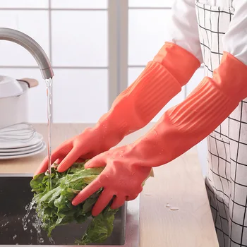 56 см Водонепроницаемые бытовые перчатки Теплая перчатка для мытья посуды Защита от воды и пыли Длинные Резиновые перчатки для работы по дому Кухонные инструменты