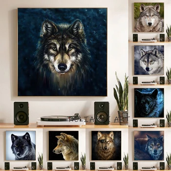 Абстрактное настенное искусство с животными, настенная картина с волком, холст, плакаты и принты для гостиной, украшения дома, Cuadros