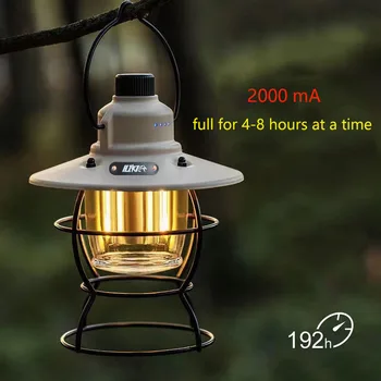 Ретро Портативный походный фонарь Перезаряжаемый светильник Подвесная лампа для дома 3 режима затемнения Фонарик с USB фонарем Освещение для кемпинга