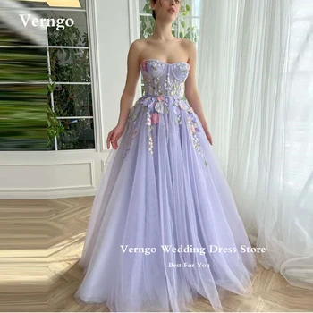 Verngo Элегантные Сиреневые тюлевые длинные платья для выпускного вечера, милые 3D Цветы, вечерние платья 2023, Сказочная официальная вечеринка Vestidos de fiesta