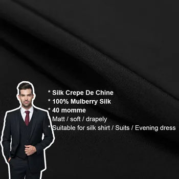 100% ШЕЛКОВЫЙ крепдешин 140 см, ширина 40 м, натуральная шелковая ткань, плотный шелковый костюм, шелковая ткань, черный 03