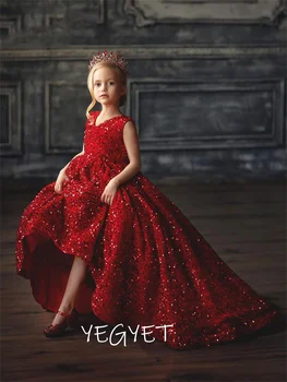 Блестящая красная принцесса Десс, длинные платья в цветочек для девочек, вечернее платье с блестками для девочек, милое платье для маленьких девочек, платье на день рождения, Рождественский подарок