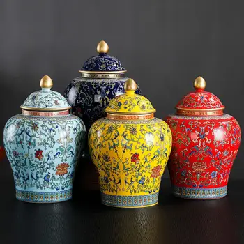 Креативная керамическая банка для чая с ручной росписью цветочным узором, герметичное уплотнение, большая емкость, для столешниц и декора веранды
