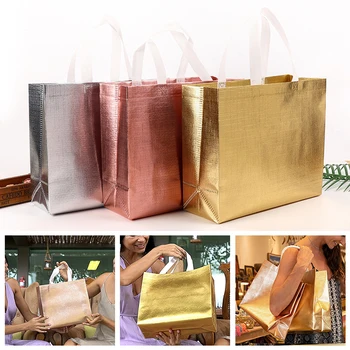 Сумки из 3D-нетканого материала, сумки для покупок, покрытые алюминиевой пленкой, высококачественные сумки-тоут, розовое золото, серебро, Сумки из качественных магазинов Оптом