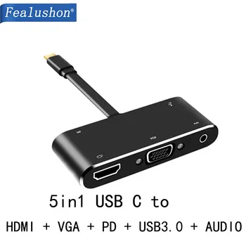 Док-станция с разъемом Type C, VGA USB HDMI-совместимый концентратор для ноутбука Macbook Pro, HP DELL Surface, Lenovo Samsung Dock
