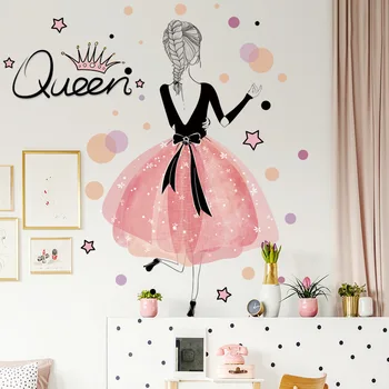 Элегантные наклейки на стену Queen Pretty Girl для декора стен гостиной спальни, наклейки на стены комнаты принцессы для девочек, украшения для дома