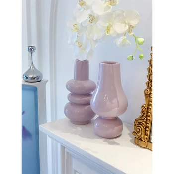 Керамическая ваза во французском стиле TingKe taro фиолетовой круглой формы креативная бледно-розовая в форме тыквы с матовой текстурой, украшение керамической вазы