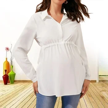 Однотонная рубашка для беременных с V-образным вырезом и длинным рукавом, топы для кормящих, одежда для грудного вскармливания для женщин 