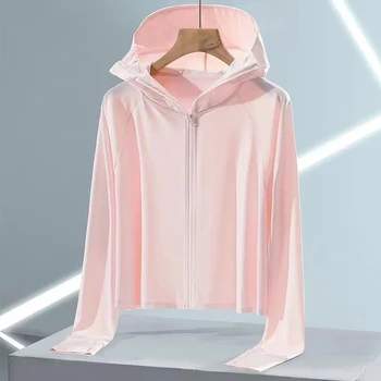 Новая женская солнцезащитная одежда Ice Silk Top Летнее Тонкое пальто с защитой от ультрафиолета, Короткая куртка с капюшоном от солнца, Женские топы, верхняя одежда 4XL