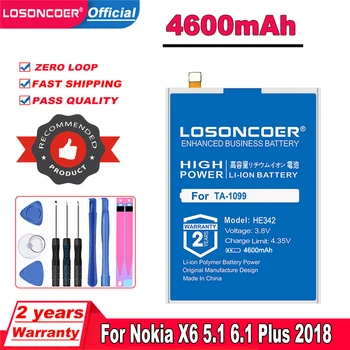LOSONCOER 4600 мАч HE342 HE361 Аккумулятор Мобильного Телефона Для Nokia X6 2018 6,1 Plus TA-1099 X5 TA-1109 5,1 Plus Аккумулятор