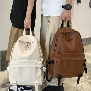 Рюкзак большой емкости, женский кожаный рюкзак с несколькими карманами, Большой японский стиль, простой мягкий кожаный рюкзак Унисекс для путешествий