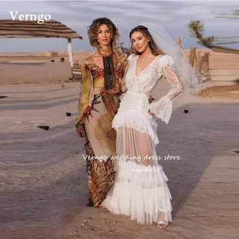 Элегантные свадебные платья Verngo с пышным кружевом, Многоуровневый V-образный вырез, прозрачные свадебные платья длиной до пола Robe de mariage Vestidos 2023
