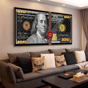 Украшение гостиной плакатом на холсте с долларом