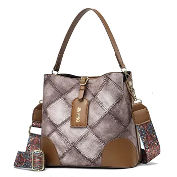 Модные женские сумки-ведра с ромбовидной решеткой, сумки большой вместимости, Брендовая дизайнерская сумка с широким ремешком, женская сумка через плечо, Большая сумка