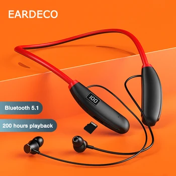 Беспроводные наушники Bluetooth с шумоподавлением EARDECO ENC, 200 часов воспроизведения, спортивные наушники с шейным ободком, водонепроницаемые басы