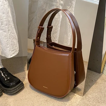 Винтажная женская сумка через плечо, новая роскошная дизайнерская сумка для подмышек из искусственной кожи 2023, женские сумки с простой текстурой