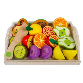 Имитационная кухонная игрушка, деревянная классическая игра, обучающая игрушка Монтессори Для детей, набор для нарезки фруктов и овощей в подарок для детей
