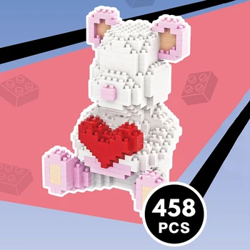 Мир животных Медведь Сердце любви Свадебная кукла-питомец 3D модель DIY Мини Алмазные блоки Кирпичи Строительные игрушки для детей