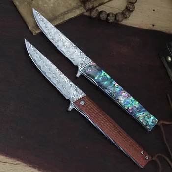 Взрывной Мини Портативный дамасский перочинный нож с цветной ручкой в виде ракушки, уличный нож с деревянной ручкой, изысканный складной нож из коллекции подарков
