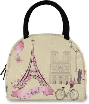 Винтажная Романтическая Парижская бабочка Эйфелева башня, Многоразовая сумка для ланча с застежкой-молнией в переднем кармане, с теплоизоляцией