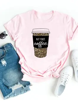 Милая одежда Coffee Sweet Leopard 90-х, женская футболка с коротким рукавом, женская повседневная мода, женские футболки с графическим принтом