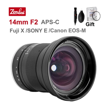 Объектив Zonlai 14mm F2 Prime с Ручной Фокусировкой, Сверхширокоугольный APS-C Len для камеры Fujifilm Fuji X Sony E Canon EOS-M Mount