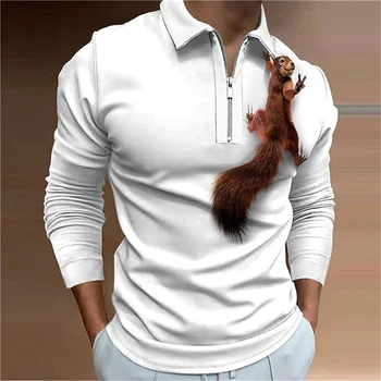Мужская рубашка поло 2023 года, топы с животными для гольфа, графические принты, уличная футболка с принтом, одежда на молнии с длинным рукавом, Дизайнер одежды