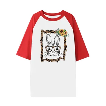Пасхальная футболка с коротким рукавом и принтом кролика, женская футболка через плечо, Пасхальные шелковистые кофточки для женщин, женские активные топы