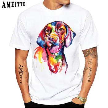 Новые летние мужские футболки с короткими рукавами Hungarian Vizsla Dog, Акварельная футболка с принтом собаки, повседневные топы для мальчиков, Забавный дизайн, Белые футболки