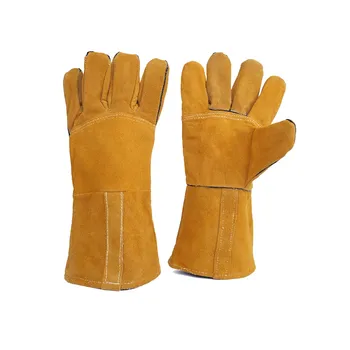 Новые 14-дюймовые длинные кожаные сварочные перчатки с термостойкой подкладкой из коровьей кожи, перчатки для сварки, переноски, безопасности строительных работ.