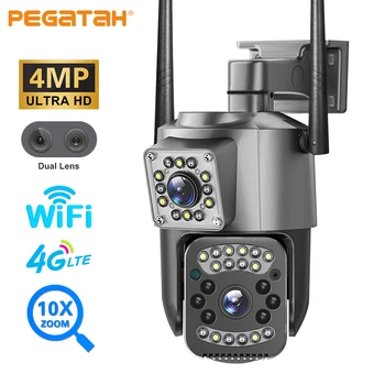 4MP 2K PTZ IP-Камера Wifi 4G Sim-Карта С Двойным Объективом и 10-кратным Зумом Наружная Камера Безопасности Ночного Видения Камеры Видеонаблюдения V380 Pro
