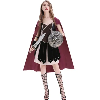 Взрослые женщины Средневековый Рим, костюм принцессы-воительницы Зины, Хэллоуин, Карнавальная вечеринка, Косплей, Римское Платье Гладиатора Спарты