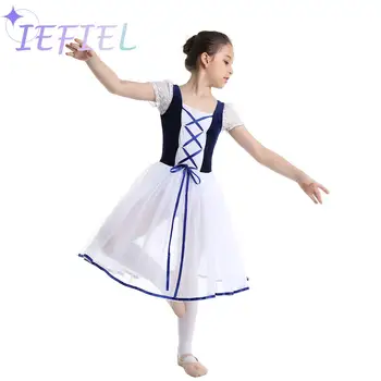 Бархатная сетка для девочек, кружевные рукава с пузырями, Балетное танцевальное гимнастическое трико, платье-пачка, Сценический костюм