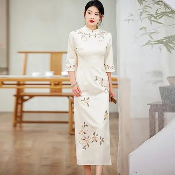 Высококачественное женское платье Qipao в китайском стиле с элегантной вышивкой Cheongsam Lady Party Dress Female S-XXL