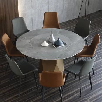 Круглый обеденный стол в итальянском стиле, современный минималистичный круглый обеденный стол из бронзы с поворотным столом