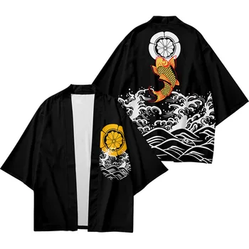 Плюс Размер 3XL 6XL 5XL 4XL Японская Уличная Одежда Кардиган С Принтом Золотого Карпа Кимоно Женщины Мужчины Harajuku Haori Косплей Топ Рубашки Юката