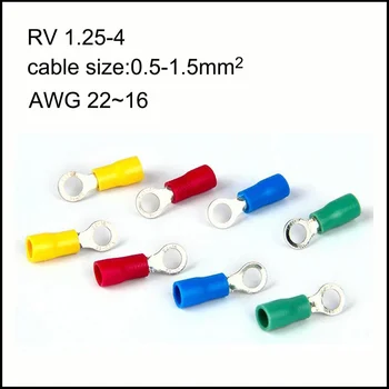 RV1.25-4 размер кабеля 0,5-1,5 мм2 A.W.G. 22-16 19A концевая клемма медного шнура O-тип изолированная кольцевая клемма круглая клемма нейлон