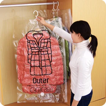 1 шт. Подвесной органайзер для шкафа, вакуумный мешок для хранения одежды, сумка с вешалкой, компактные сумки с прозрачным уплотнением, сжатый мешок для шкафа