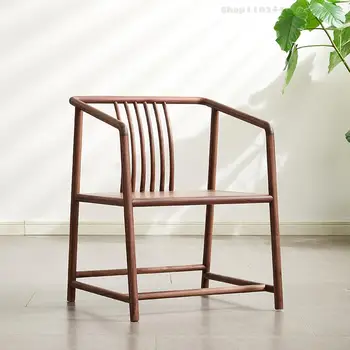 Круглое кресло в американском новом китайском стиле Книжное кресло из североамериканского черного ореха, Деревянное кресло Taishi, стул из массива дерева
