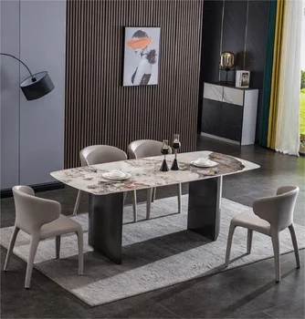 Высококачественная комбинация обеденного стола и стула из массивной доски, домашний яркий прямоугольный стол из массивной доски, современная простая и легкая роскошь d