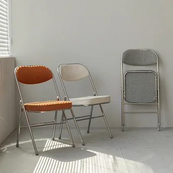 Простой обеденный стул JOYLIVE в стиле ретро, Ностальгический Складной стул из вельвета, Средневековый стул со спинкой, металлический стул для фотосъемки в скандинавском стиле в семье
