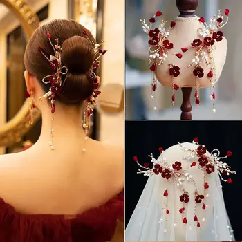 Красный Цветок, Новая Заколка для волос ручной работы, Аксессуары для Свадебной вечеринки, Головной Убор, украшения для головы