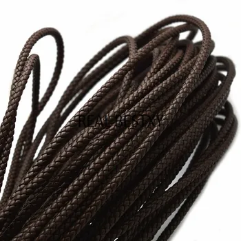 REAL BESTXY 1 м /лот, 5 мм коричневая круглая плетеная кожаная веревка, шнур для браслетов, изготовление ювелирных изделий своими руками, аксессуары для рукоделия, кожа