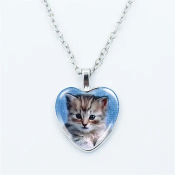 Милое ожерелье с подвеской в виде сердечка кошки для женщин, модные украшения на тонкой цепочке из металла, стекла, драгоценных камней, аксессуары для детских подарков