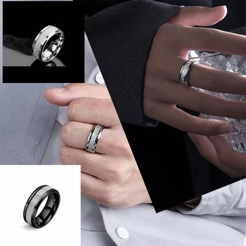 2023 Модные мужские обручальные кольца из черного титана 8 мм с двойным черным скошенным краем из нержавеющей стали Обручальное кольцо для мужчин