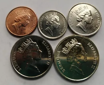 Британский Бермудский полный набор из 5 монет 80-90-х годов, совершенно новые