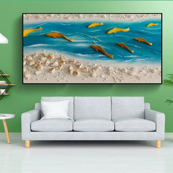 HUACAN 3D Картина Маслом ручной работы Пейзаж Рыба Высококачественная Ручная Роспись Река Абстрактное Изображение для декора гостиной отеля