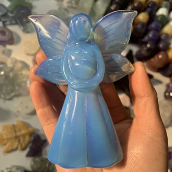 Фигурка из мультфильма с резьбой в виде голубого опала, фигурка ангела в виде голубого хрустального цветка для детских подарков