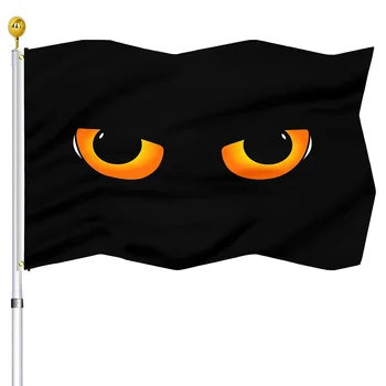 Страшный флаг на Хэллоуин, крутые желтые глаза черной кошки, флаги с двойной строчкой и латунными люверсами для украшения дома на улице и в помещении.