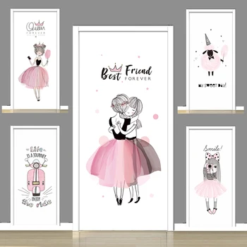 Современные мультяшные розовые наклейки на дверь, декоративные наклейки, полностью отремонтированные наклейки на стеклянный шкаф в комнате для девочек